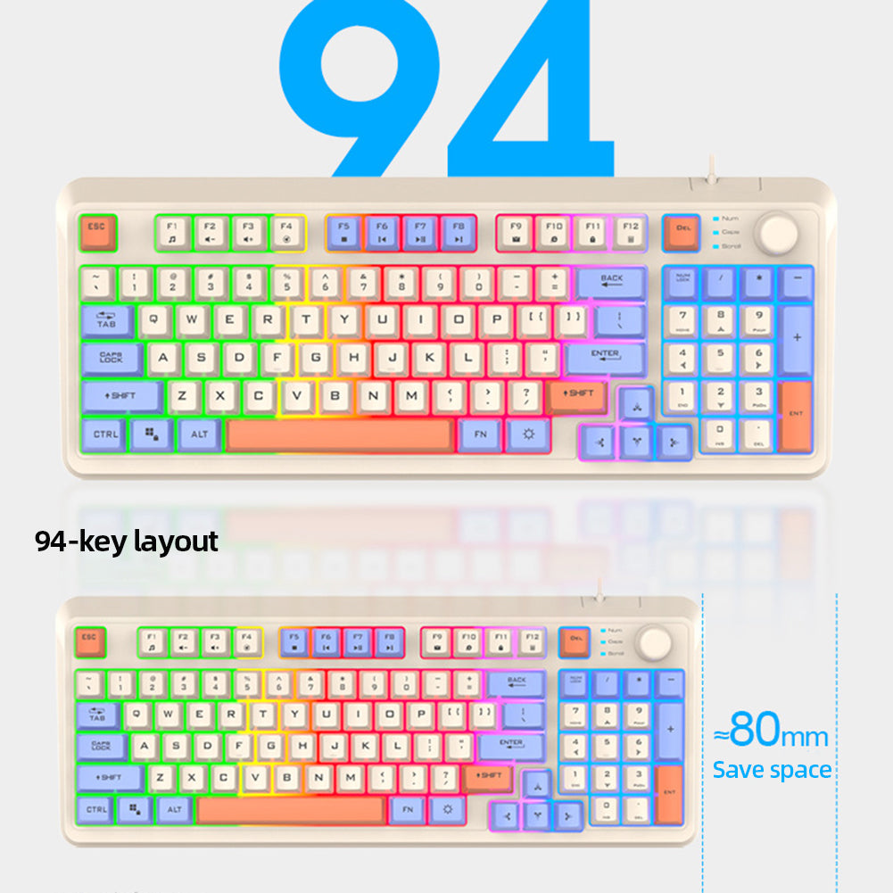 Teclado mecânico para jogos K82, conjunto de mouse e teclado para jogos com fio, com botão de volume independente, luz de fundo RGB para jogos de laptop com Windows PC (teclas de membrana)