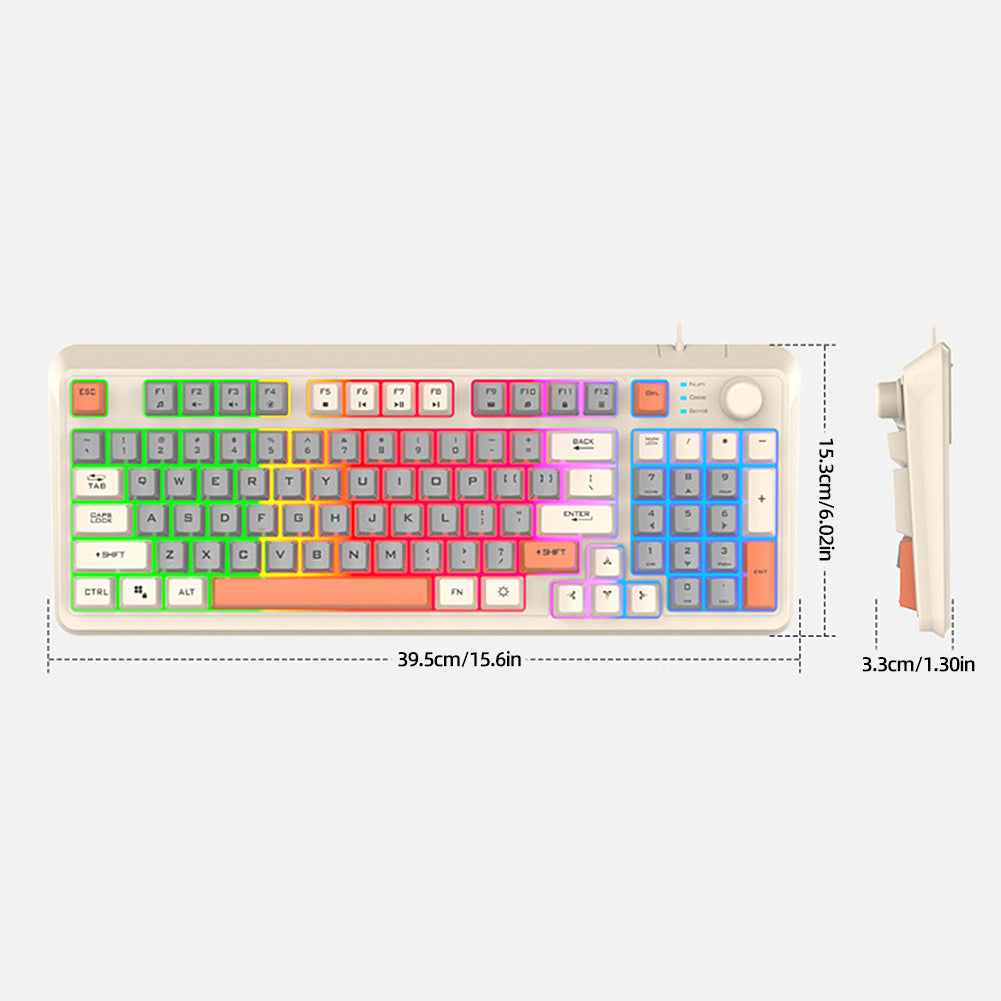 Teclado mecânico para jogos K82, conjunto de mouse e teclado para jogos com fio, com botão de volume independente, luz de fundo RGB para jogos de laptop com Windows PC (teclas de membrana)