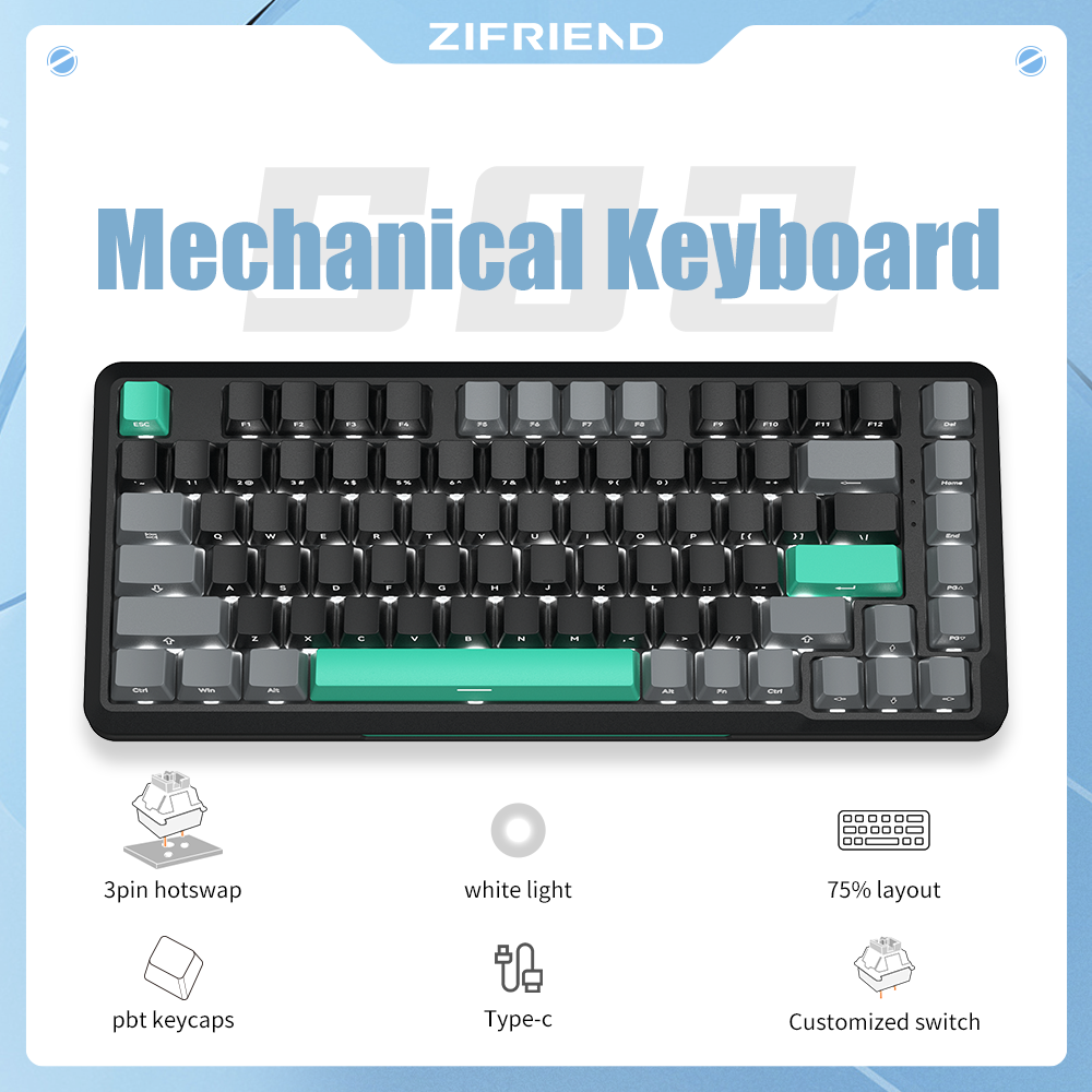 S82 82 Keys Wired Mechanical Keyboard,PBT Keycaps Hot Swappable 75% Gaming Keyboards,Side-engraved Mechanical Keyboard Silver Shaft White Light Wired Keyboard