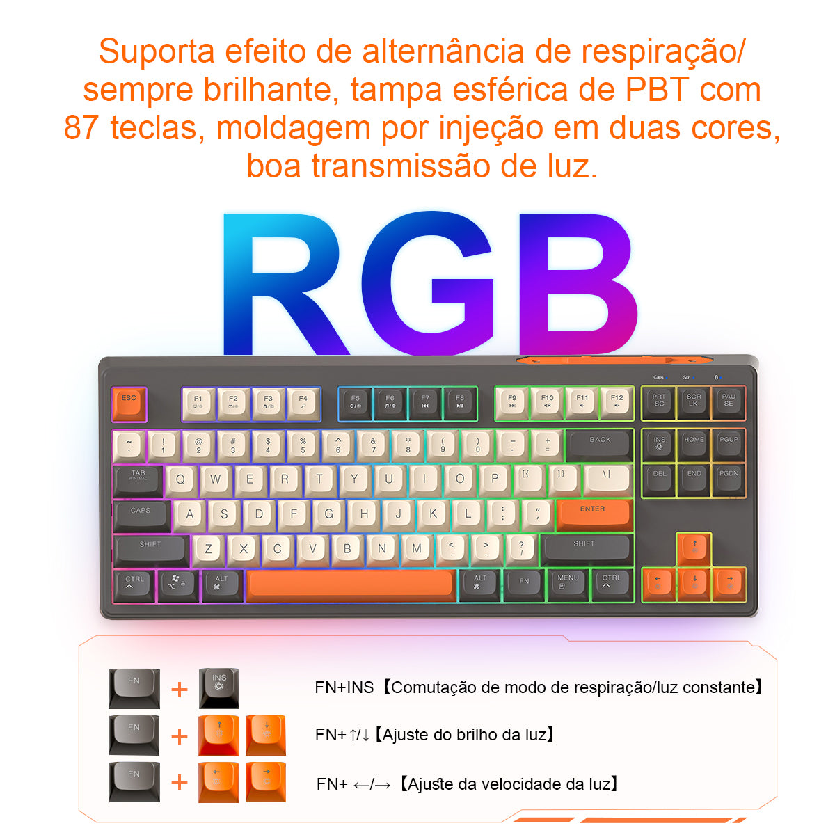 M87 Teclado Sem Fio , 2.4G Modo Duplo 87 De Jogo Keybaord Retroiluminado RGB Para Windows PC Laptop Game