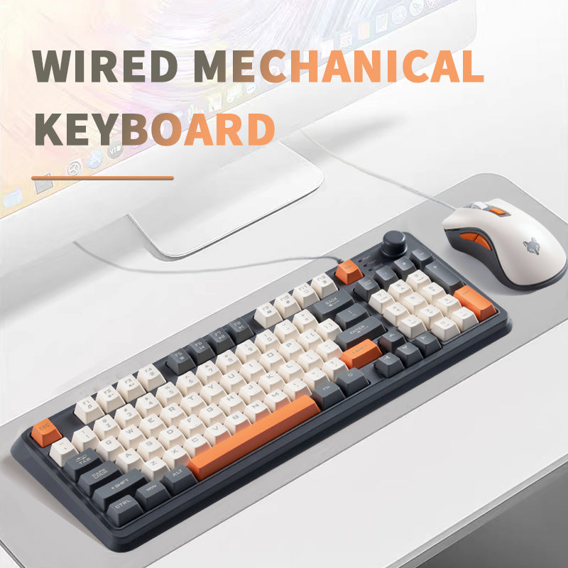 Teclado mecânico para jogos K82, conjunto de mouse e teclado para jogos com fio, com botão de volume independente, luz de fundo RGB para jogos de laptop com Windows PC (teclas de membrana)