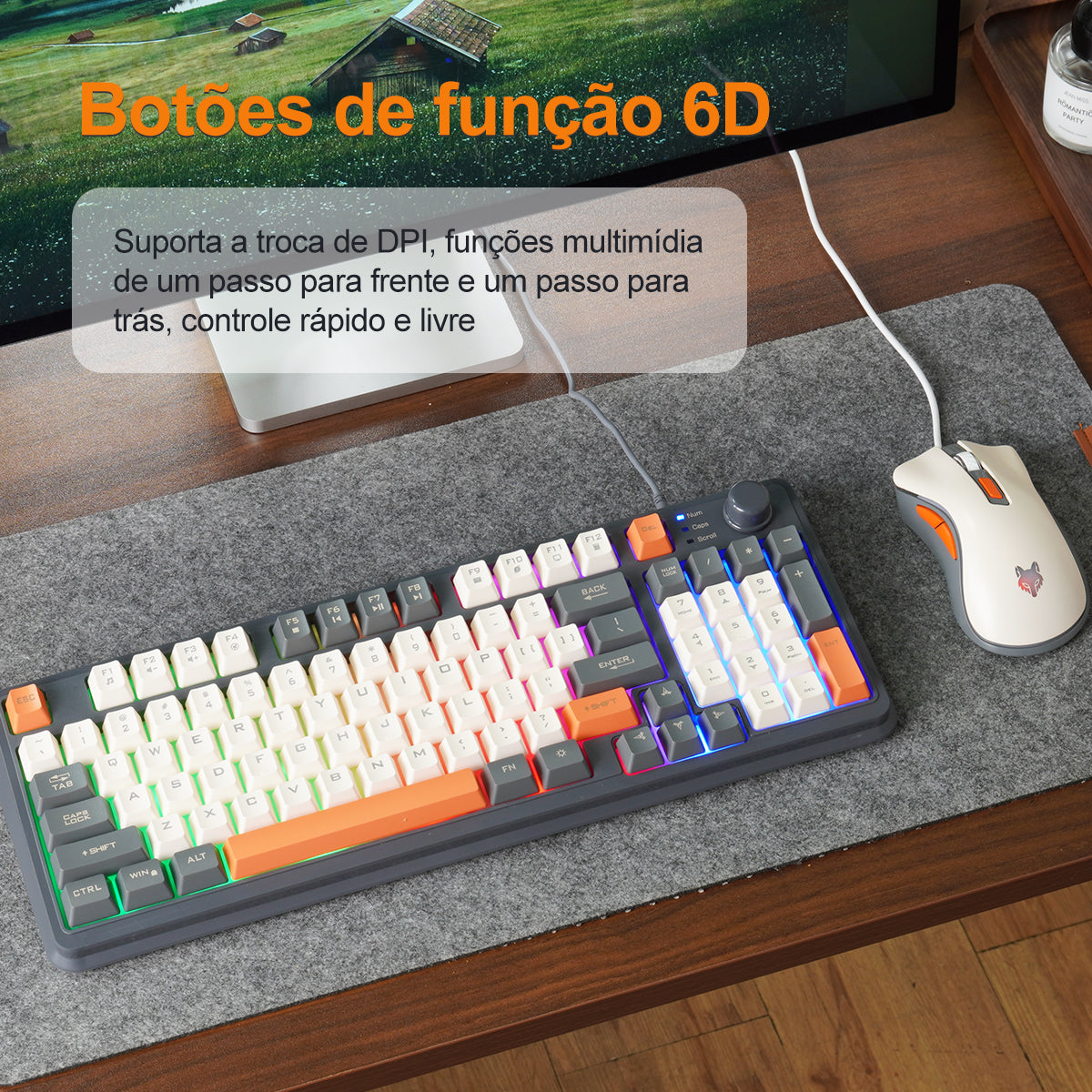 Teclado mecânico para jogos K82, conjunto de mouse e teclado para jogos com fio, com botão de volume independente, luz de fundo RGB para jogos de laptop com Windows PC (teclas de membrana)