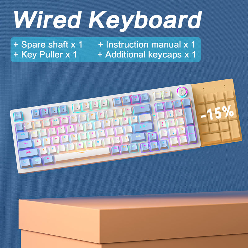 ZA981 Mechanical Keyboard Wired Computer Keyboard With RGB Backlit,98 Keys Knob light For Office/Home