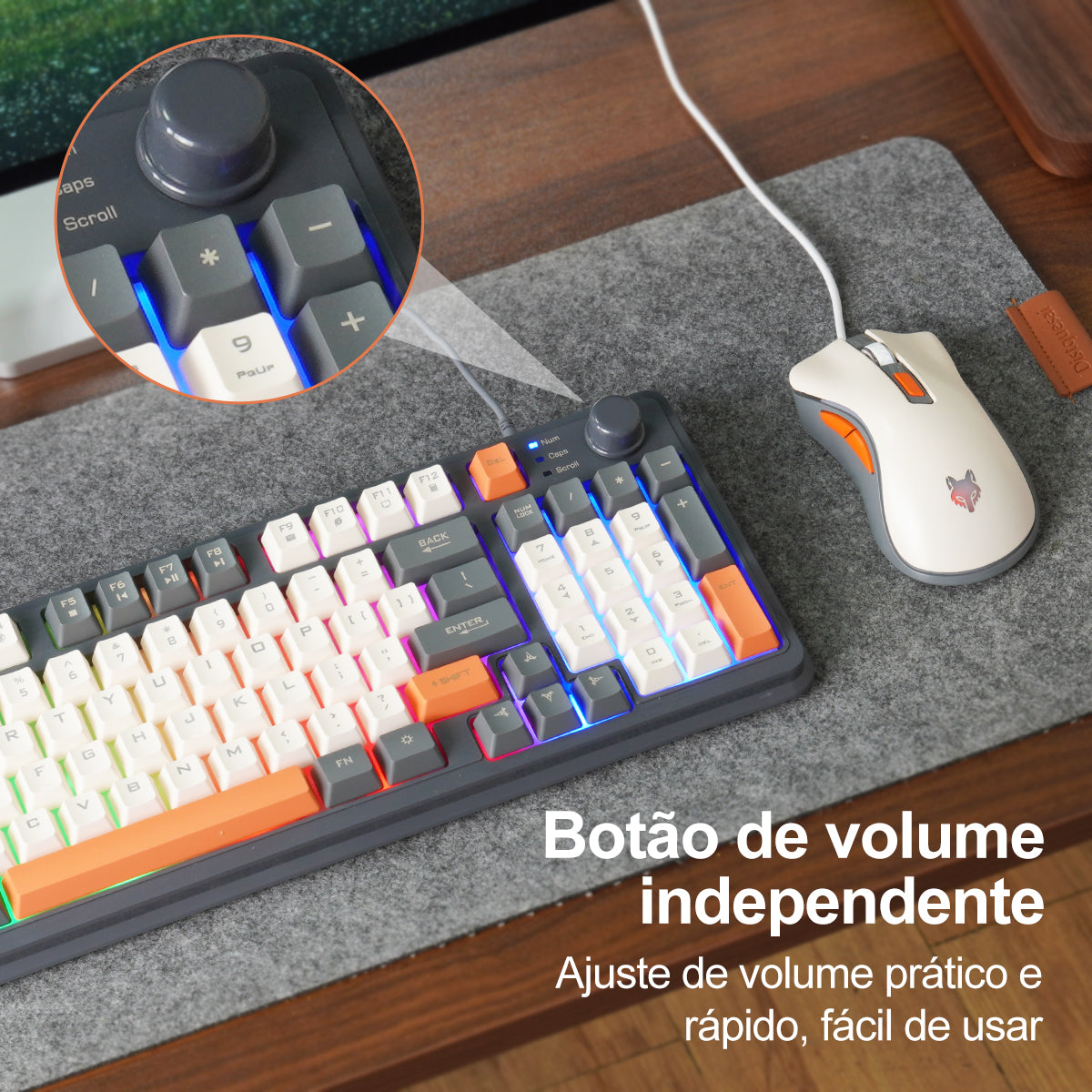 Teclado mecânico para jogos K82, conjunto de mouse e teclado para jogos com fio, com botão de volume independente, luz de fundo RGB para jogos de laptop com Windows PC (teclas de membrana)