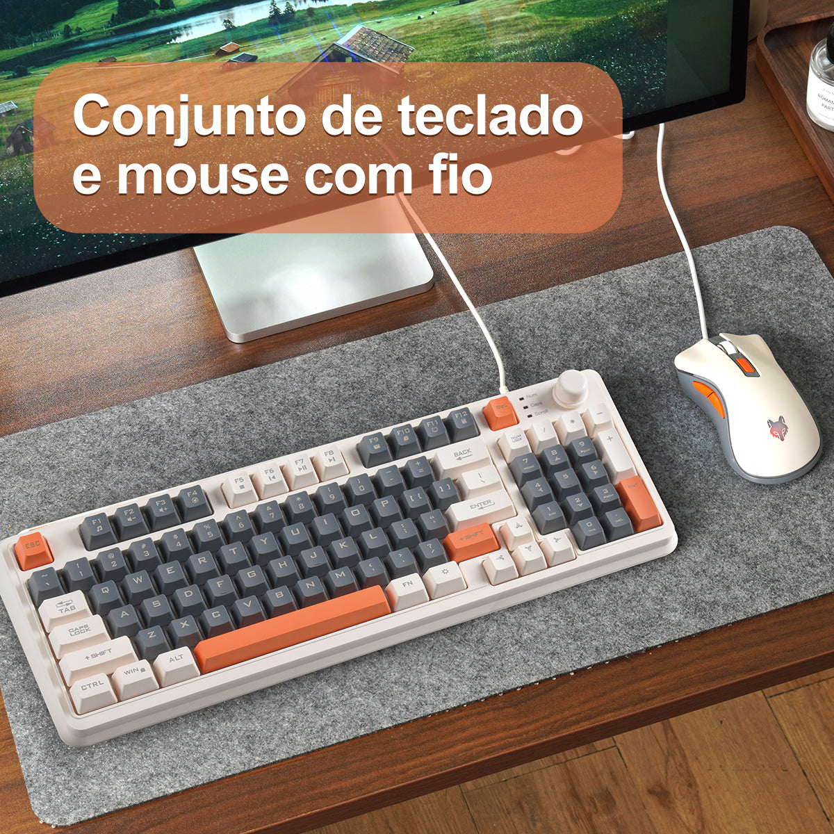 Teclado mecânico para jogos K82, conjunto de mouse e teclado para jogos com fio, com botão de volume independente, luz de fundo RGB para jogos de laptop com Windows PC (teclas de membrana)