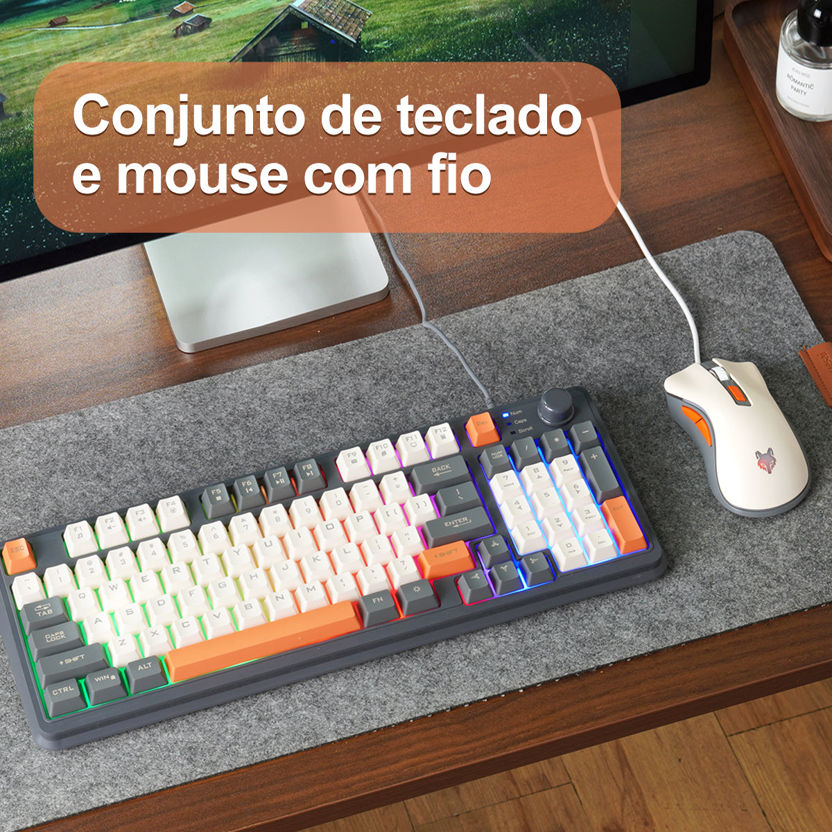 Teclado mecânico para jogos K82, conjunto de mouse e teclado para jogos com fio, com botão de volume independente, luz de fundo RGB para jogos de laptop com Windows PC (teclas de membrana)