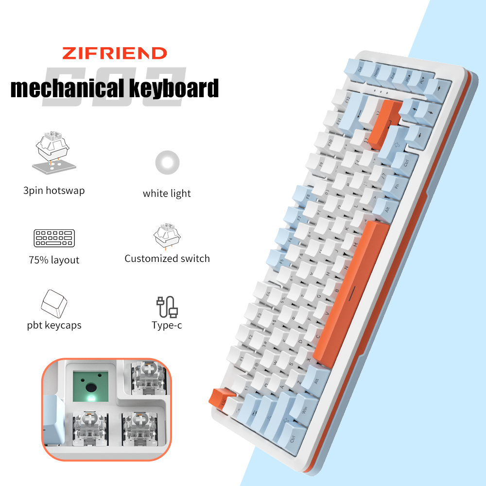 S82 82 Keys Wired Mechanical Keyboard,PBT Keycaps Hot Swappable 75% Gaming Keyboards,Side-engraved Mechanical Keyboard Silver Shaft White Light Wired Keyboard