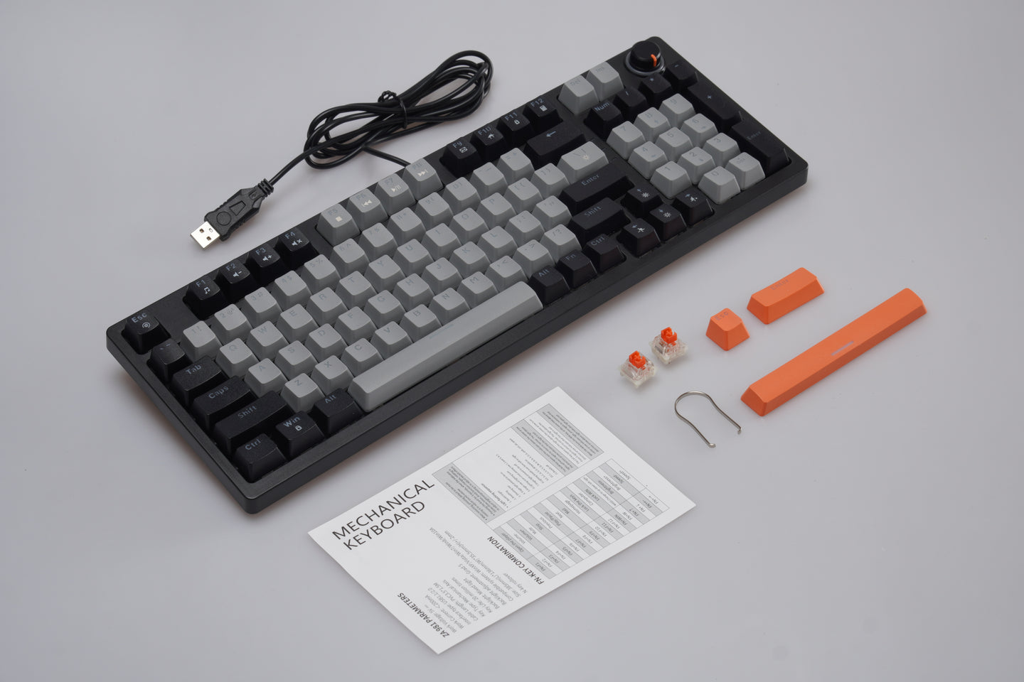 ZA981 Mechanical Keyboard Wired Computer Keyboard With RGB Backlit,98 Keys Knob light For Office/Home