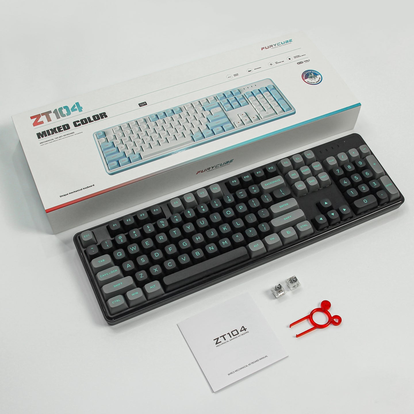 ZT104 Wired Mechanical Keyboard 104-Key,LED Backlit Wired Keyboard,PBT Keycaps Type-C USB Full- Key Hot-Swappable for Windows Computer Office Gaming PC