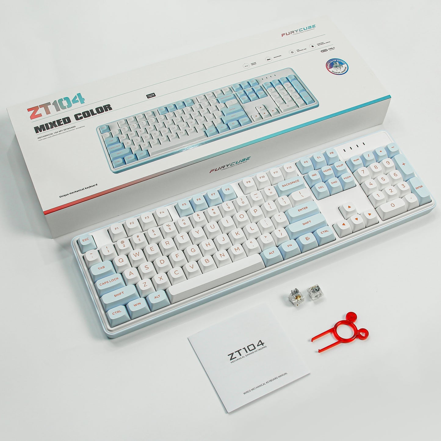 ZT104 Wired Mechanical Keyboard 104-Key,LED Backlit Wired Keyboard,PBT Keycaps Type-C USB Full- Key Hot-Swappable for Windows Computer Office Gaming PC