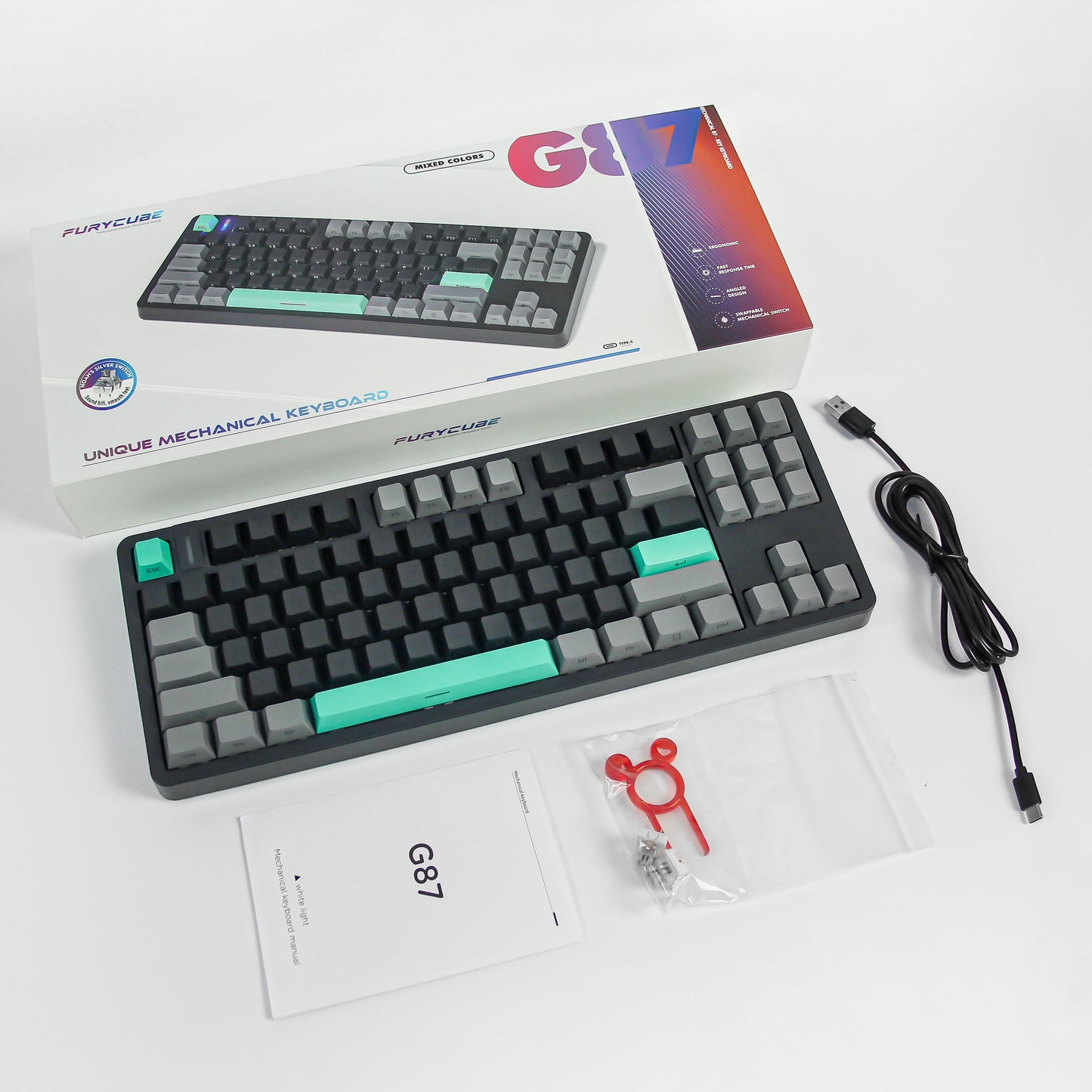 G87 Gasket Wired Mechanical Keyboard 87 Keys White Light Backlit Hot-swappable Gamer Keyboard PBT Keycaps Side Engraved