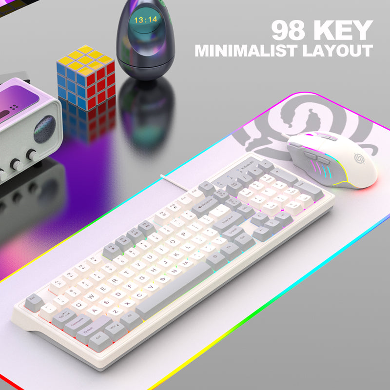 KM800 98 Key Mechanical Gaming Keyboard,Wired Gaming Keyboard Mouse Set, RGB Backlight Mechanical Keyboard,Colorful Breathing Backlit Gaming Mouse for Windows Laptops PC Gamers