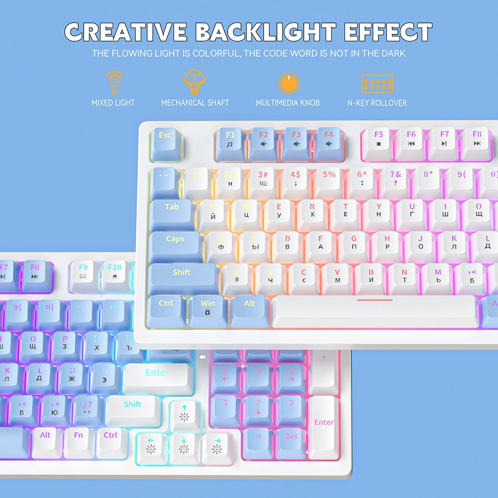 ZA981 Mechanical Keyboard Wired Computer Keyboard With RGB Backlit,98 Keys Knob light For Office/Home