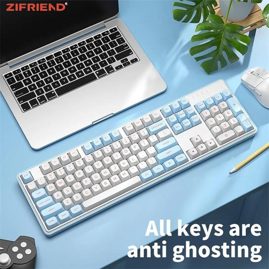 ZT104 Wired Mechanical Keyboard 104-Key,LED Backlit Wired Keyboard,PBT Keycaps Type-C USB Full- Key Hot-Swappable for Windows Computer Office Gaming PC