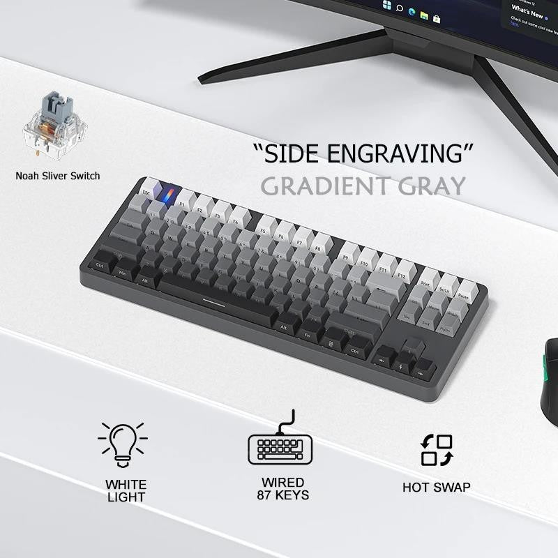 G87 Gasket Wired Mechanical Keyboard 87 Keys White Light Backlit Hot-swappable Gamer Keyboard PBT Keycaps Side Engraved