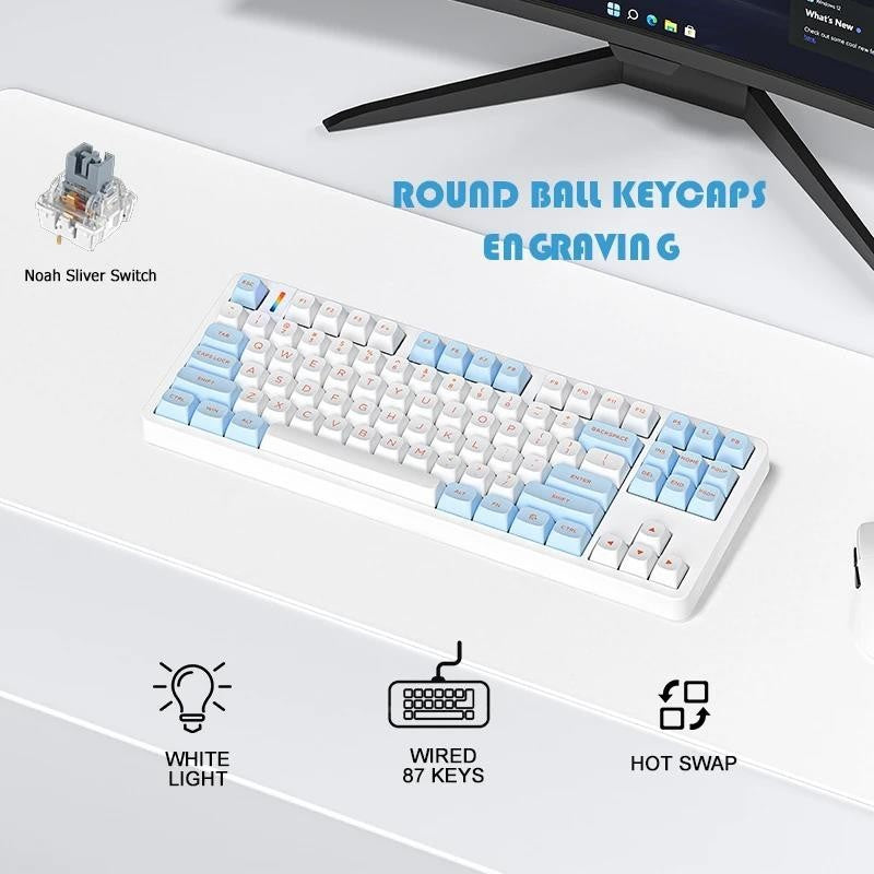 G87 Gasket Wired Mechanical Keyboard 87 Keys White Light Backlit Hot-swappable Gamer Keyboard PBT Keycaps Side Engraved